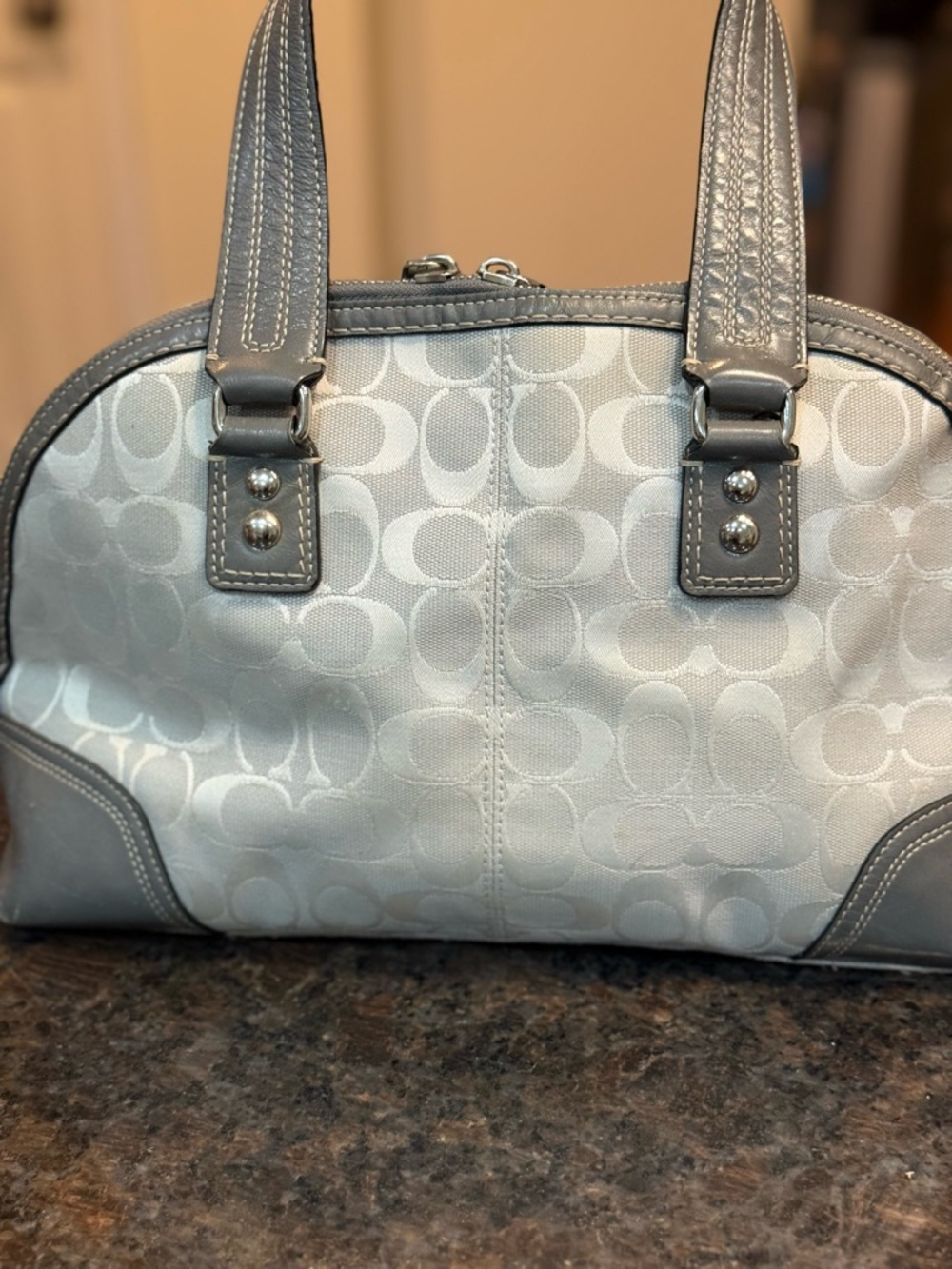 Coach Gray Signature Canvas Satchel with Leather Trim - Picture 7 of 16